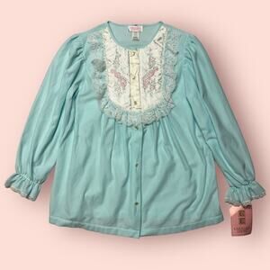 Vintage Sears Carriage Court Nightgown Turquoise Fleece Top Size 36 Small NWT